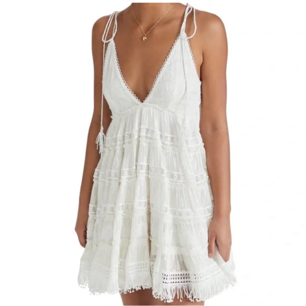 Rocco Sand White Lace Boho Mini Dress